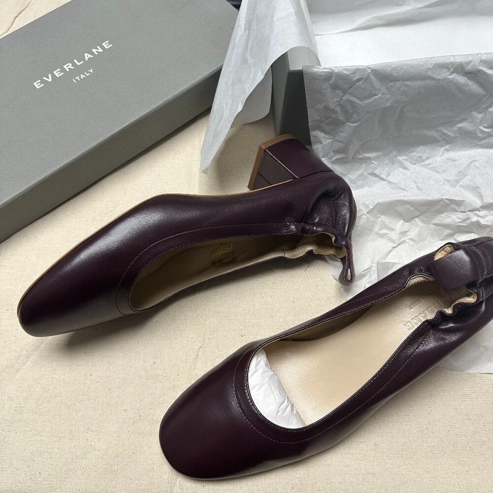 New with Box Everlane Day Block Heel Pump Sheep Leather 2'' Oxblood Size 7.5
